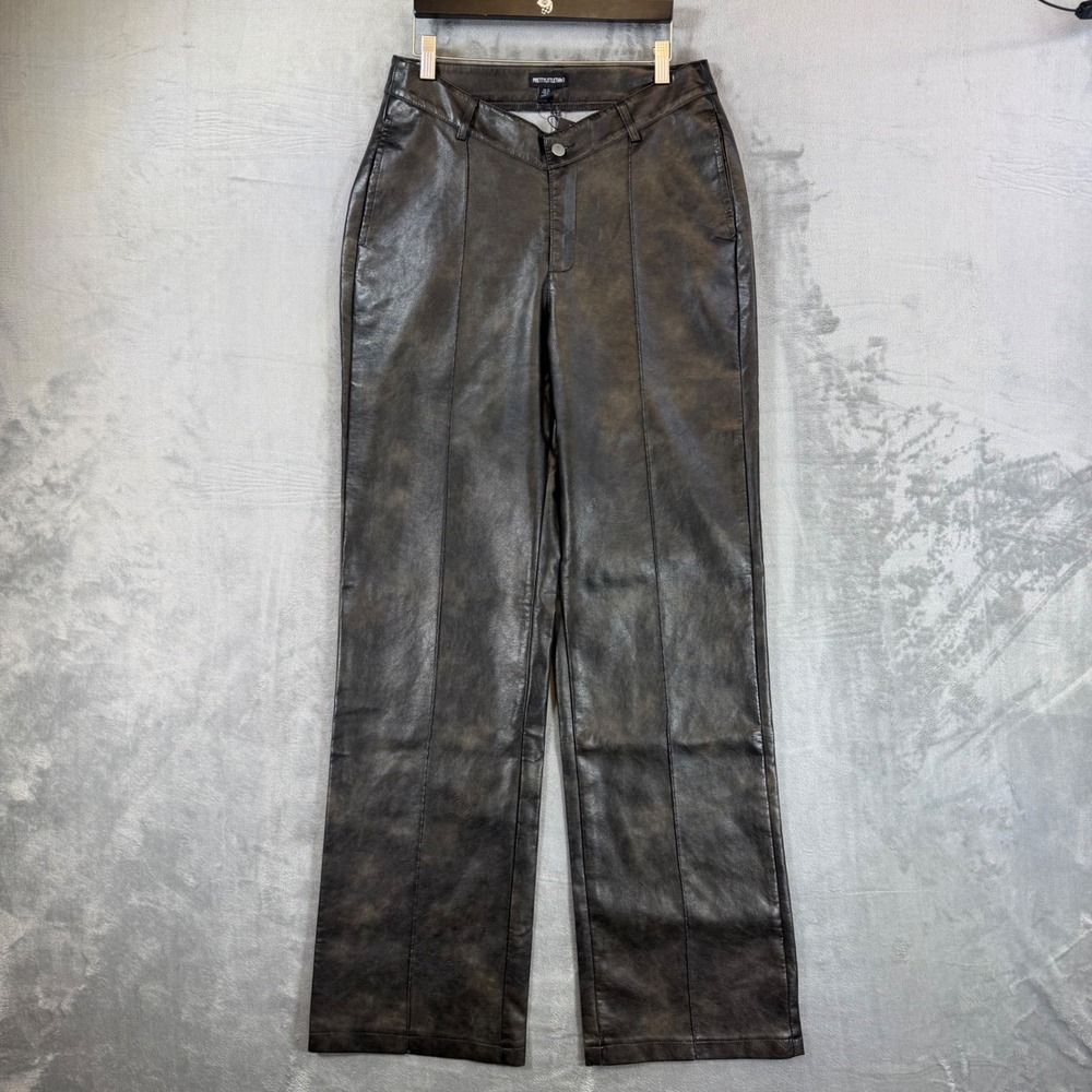 New PrettyLittleThing Faux Leather Dip Waist‎ Flared Trousers Women's 8 Brown